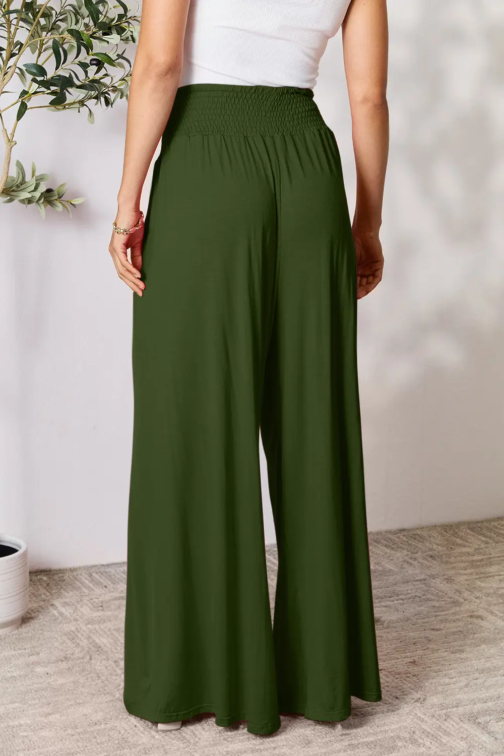 Full Size Smocked Wide Waistband Wide Leg Pants, image 9
