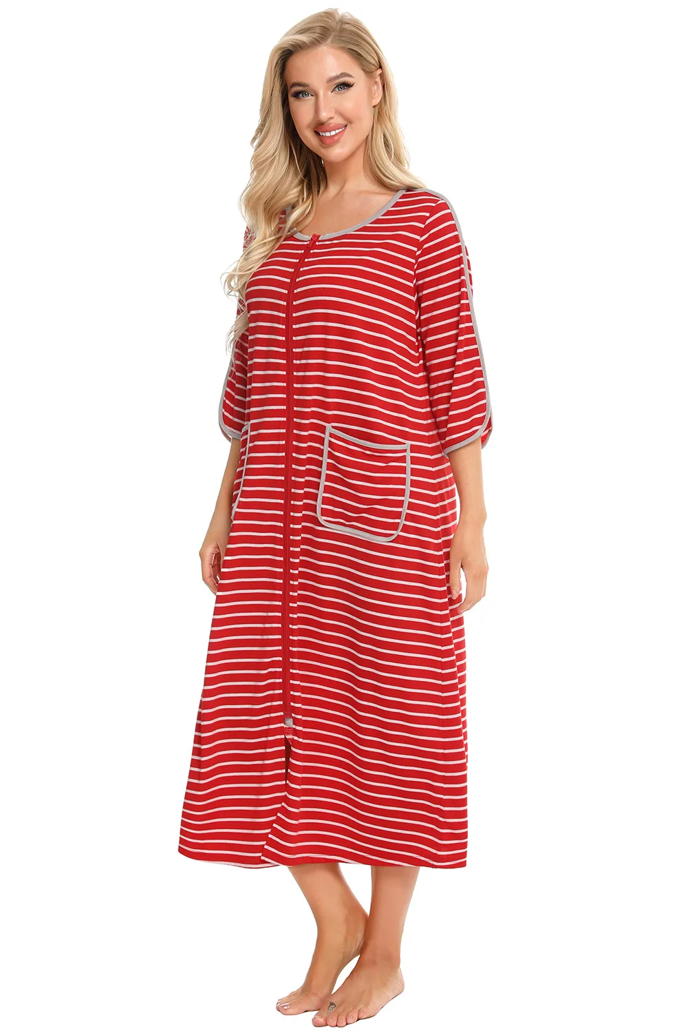 Round Neck Three-Quarter Sleeve Midi Night Dress, image 6