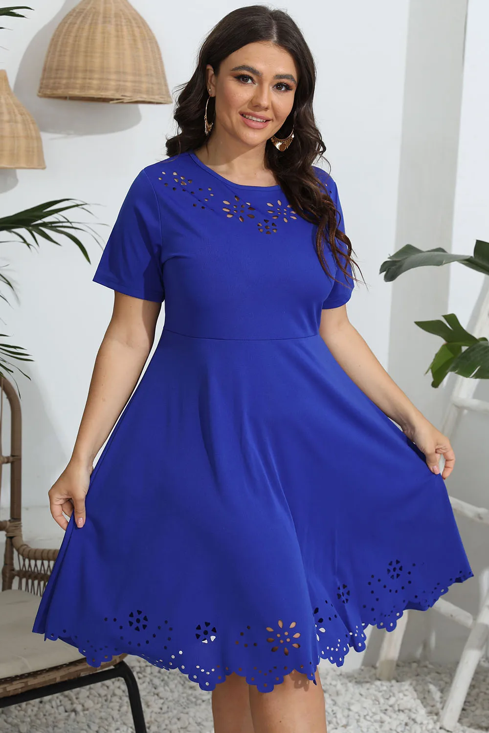 Plus Size Round Neck Openwork Dress, image 13