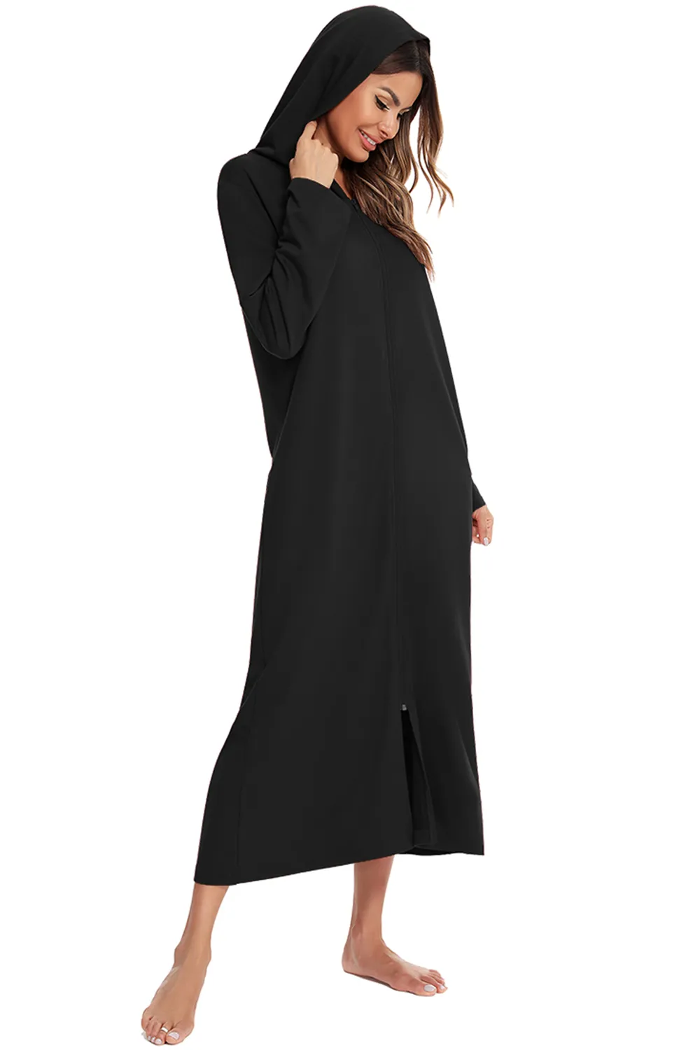 Zip Front Hooded Night Dress with Pockets, image 5