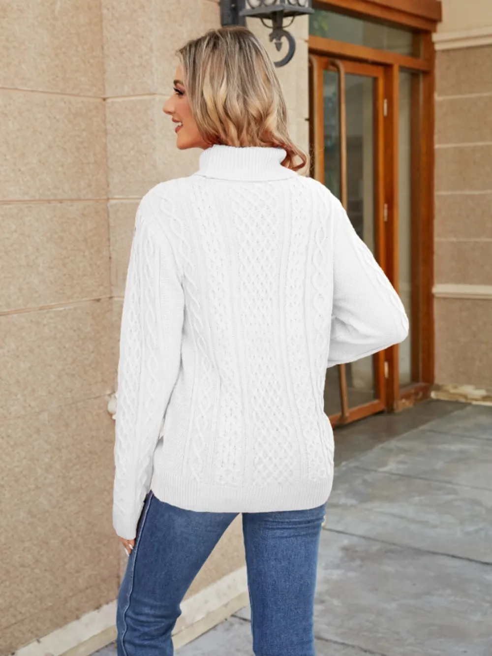 Cable-Knit Mock Neck Sweater, image 7