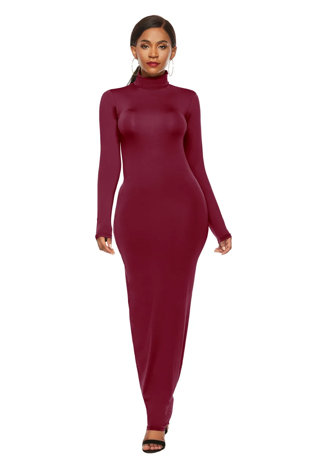 Mock Neck Long Sleeve Maxi Slim Dress, image 17