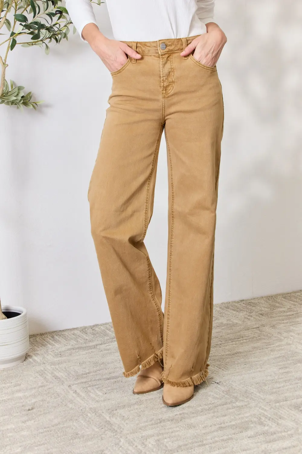Full Size Fringe Hem Wide Leg Jeans, image 8
