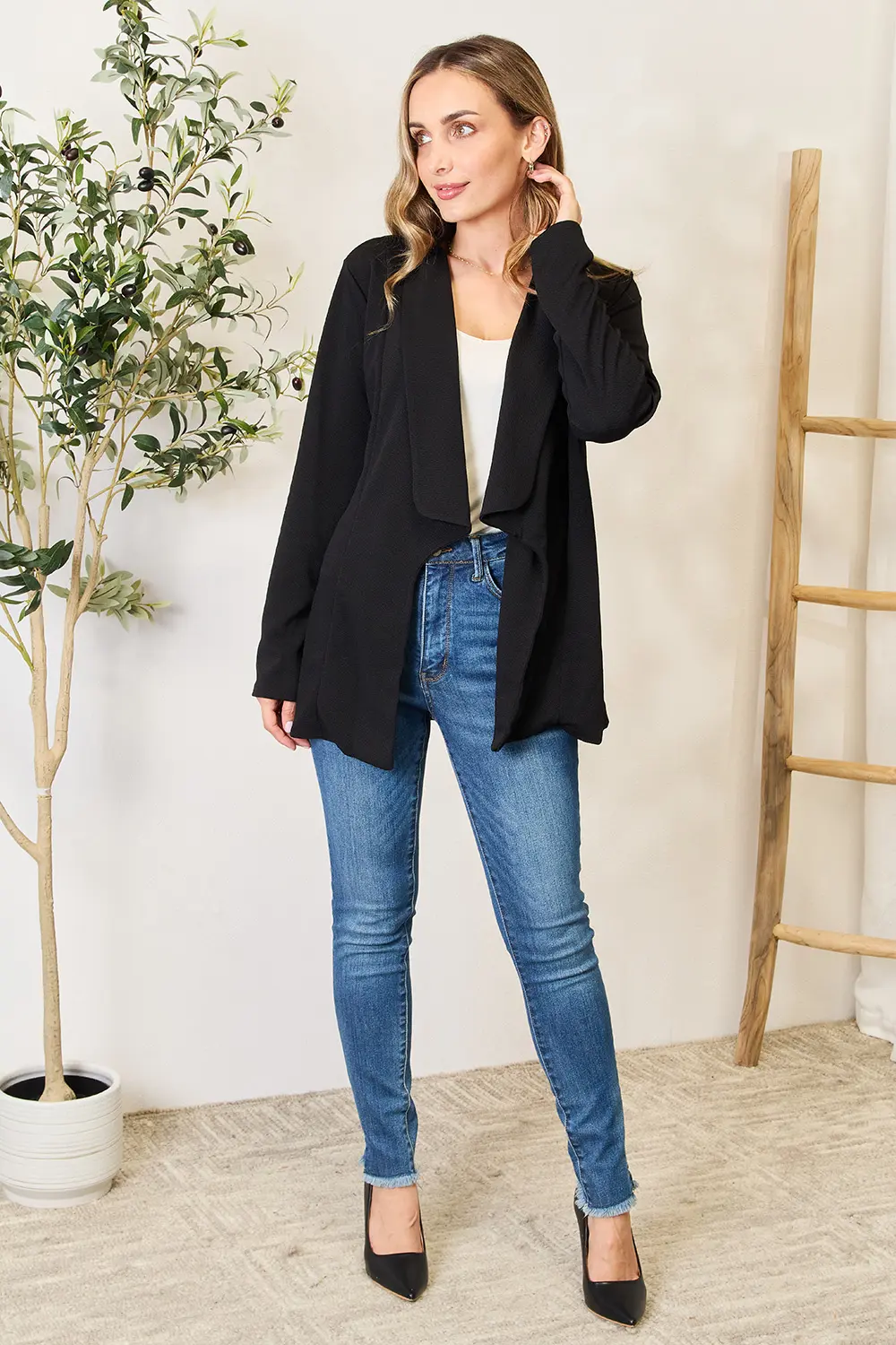 Full Size Open Front Long Sleeve Blazer, image 4