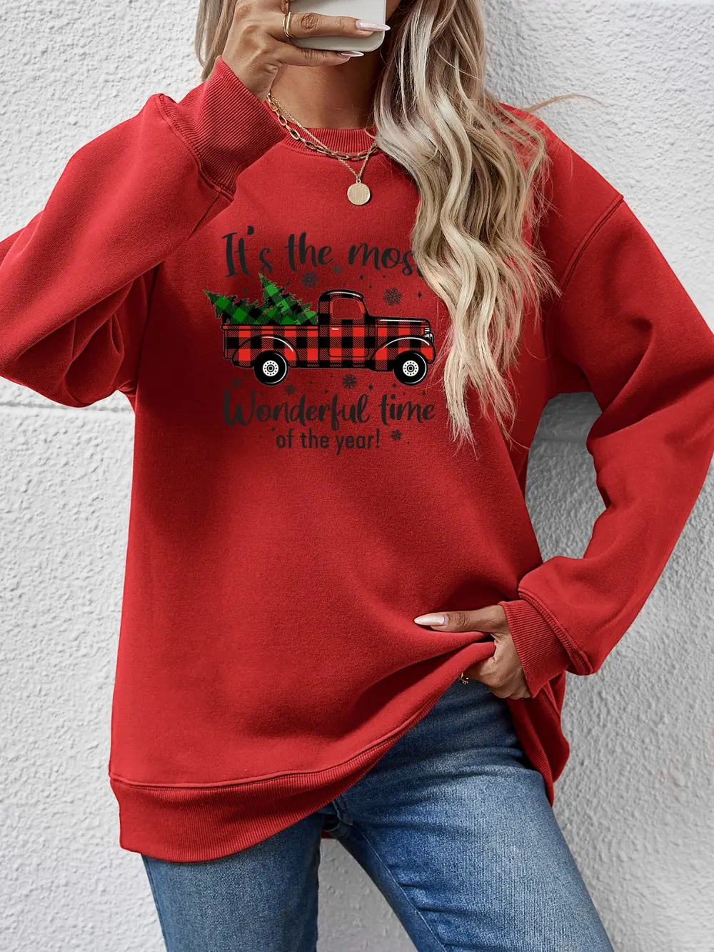 Graphic Round Neck Long Sleeve Sweatshirt, image 10