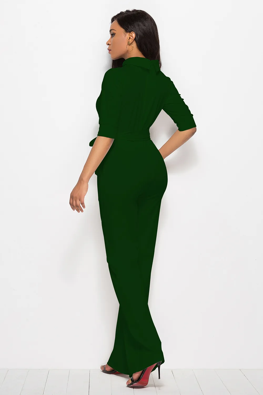 Mock Neck Tie-Waist Half Sleeve Jumpsuit, image 15