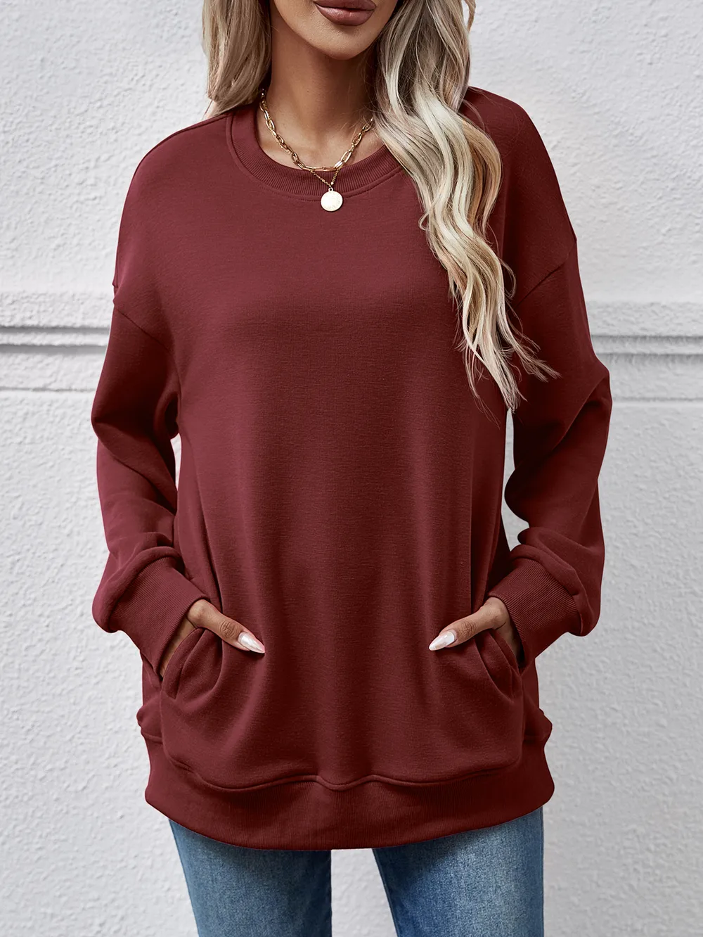Dropped Shoulder Sweatshirt with Pockets, image 13