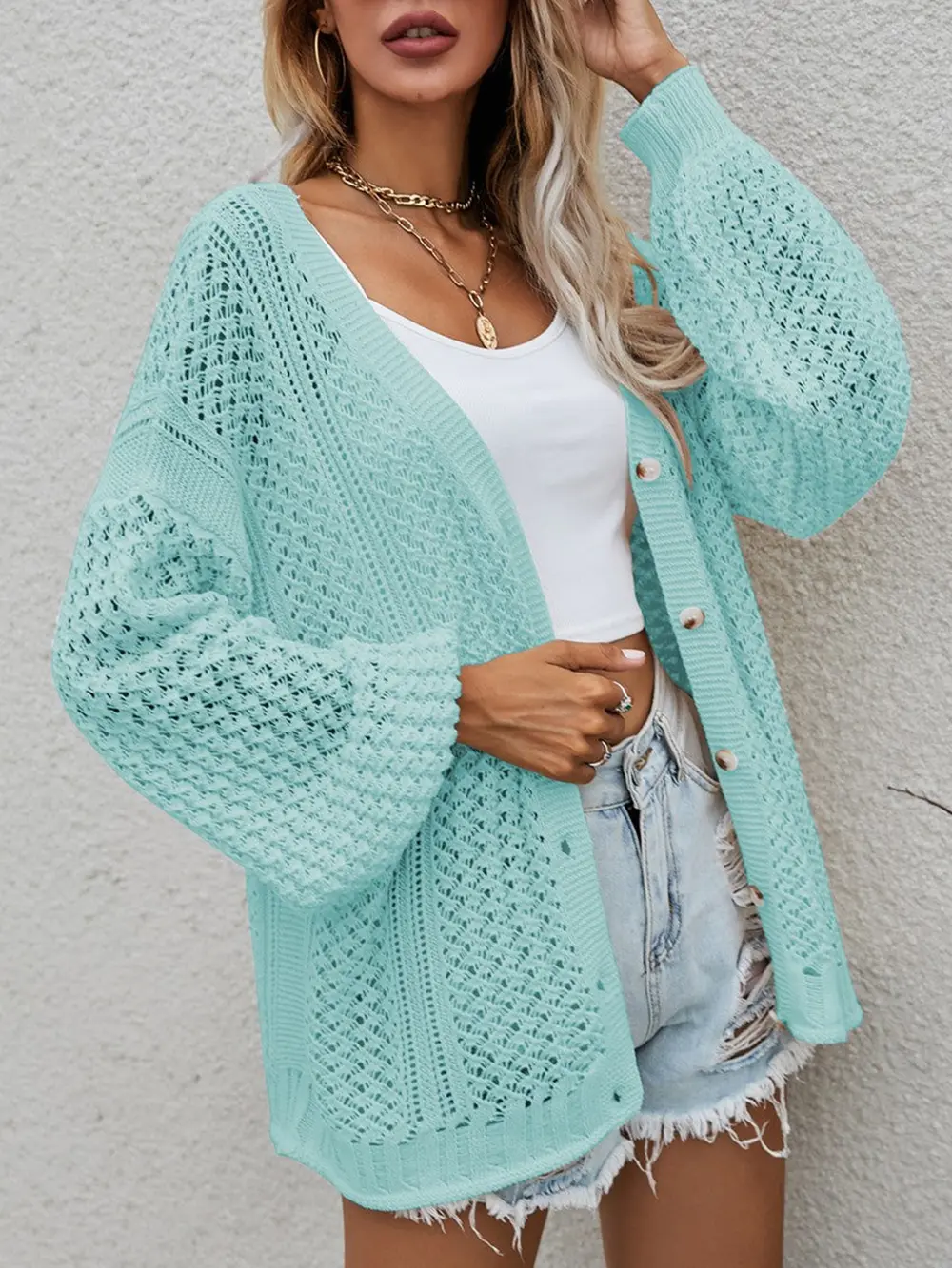 Openwork Button Front Cardigan, image 10