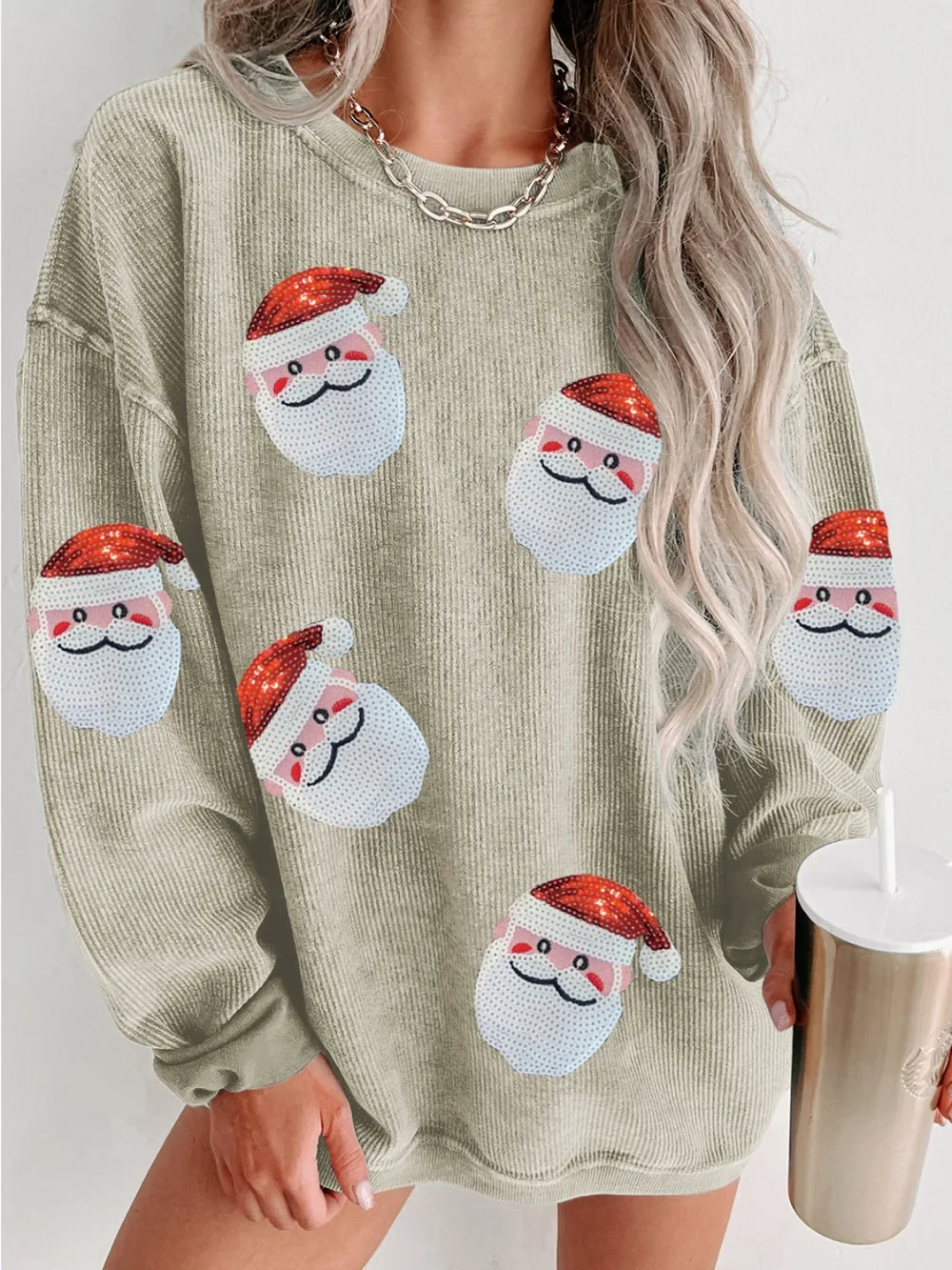 Sequin Santa Patch Ribbed Sweatshirt, image 10