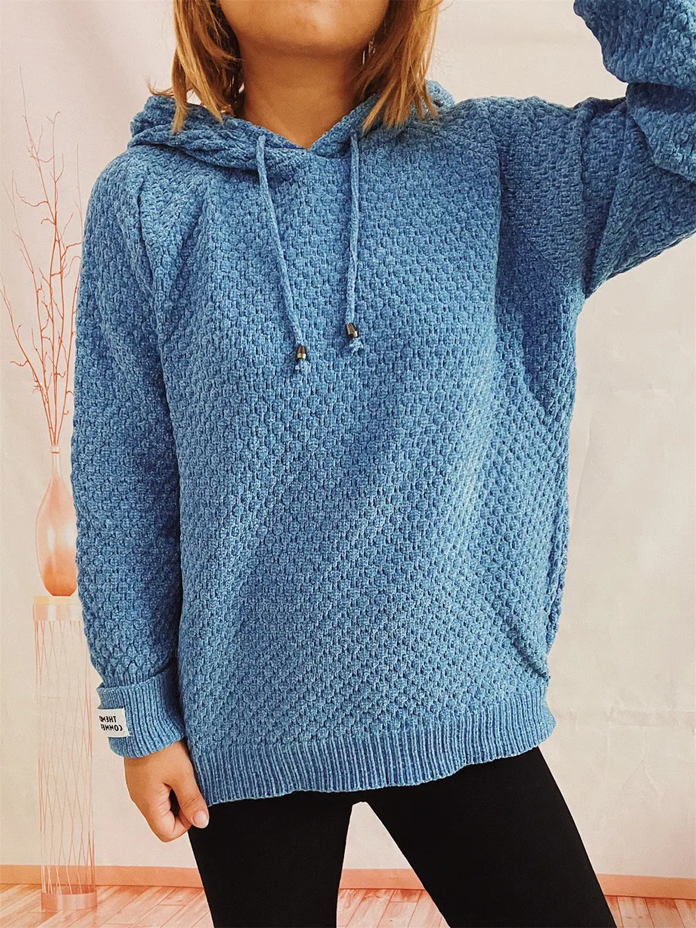 Drawstring Long Sleeve Hooded Sweater, image 10