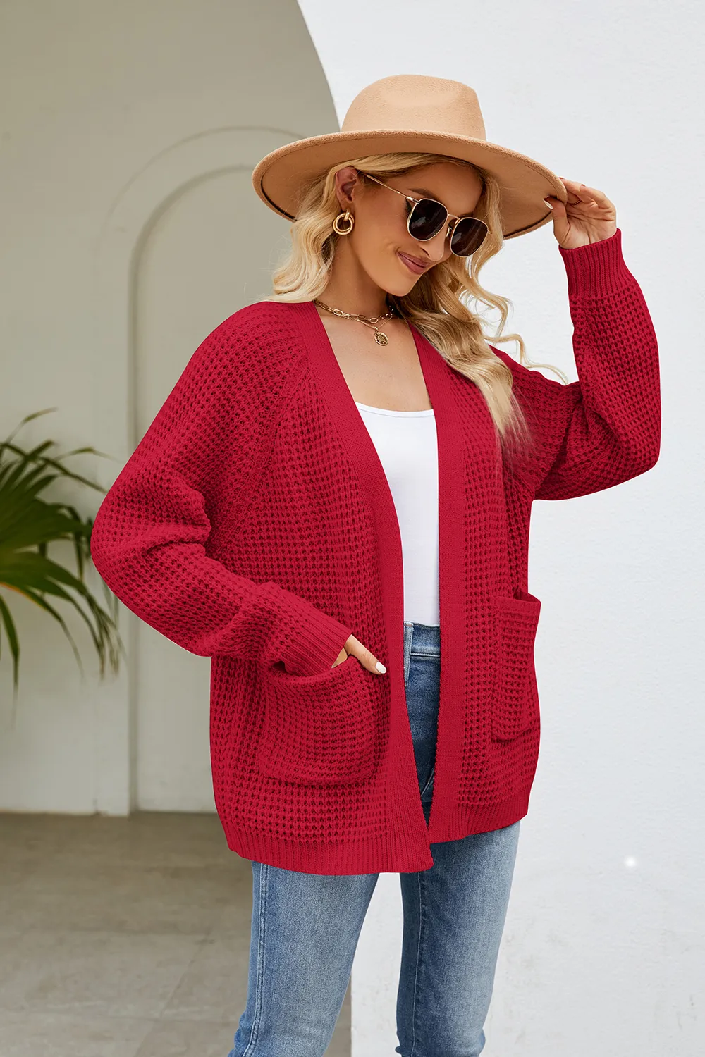 Open Front Long Sleeve Cardigan with Pockets, image 9