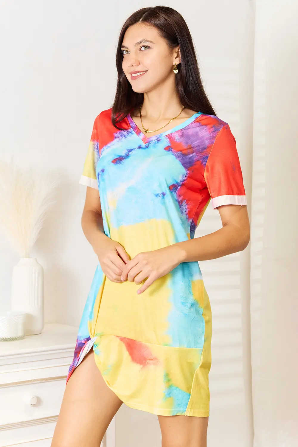 Tie-Dye V-Neck Twisted Dress, image 3