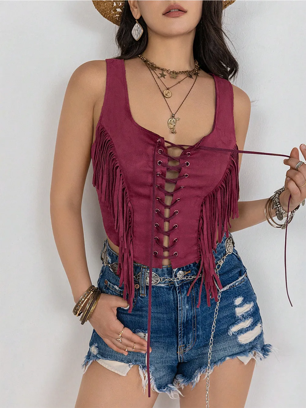 Fringe Lace-Up Vest, image 4