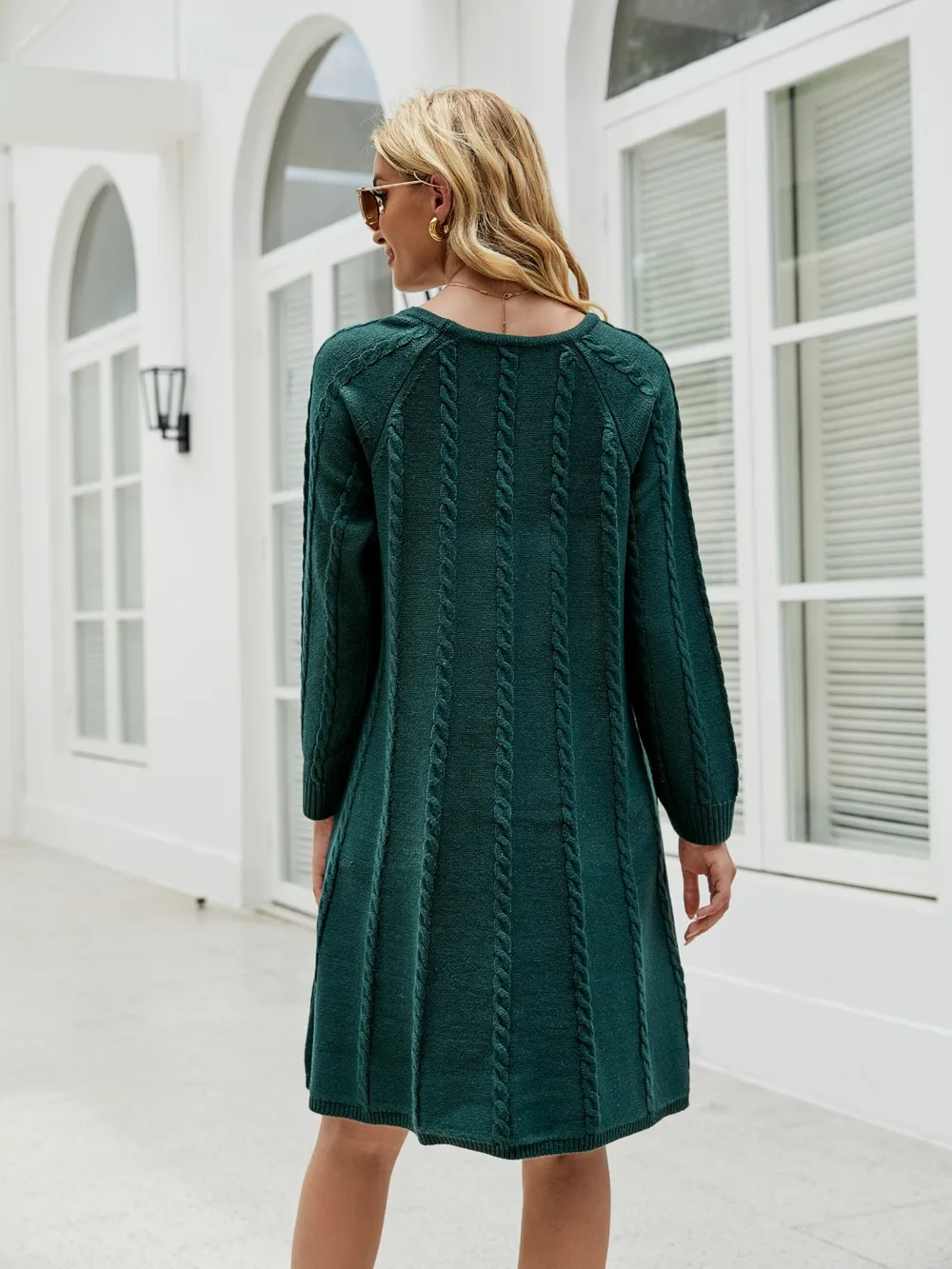 Cable-Knit Long Sleeve Sweater Dress, image 2