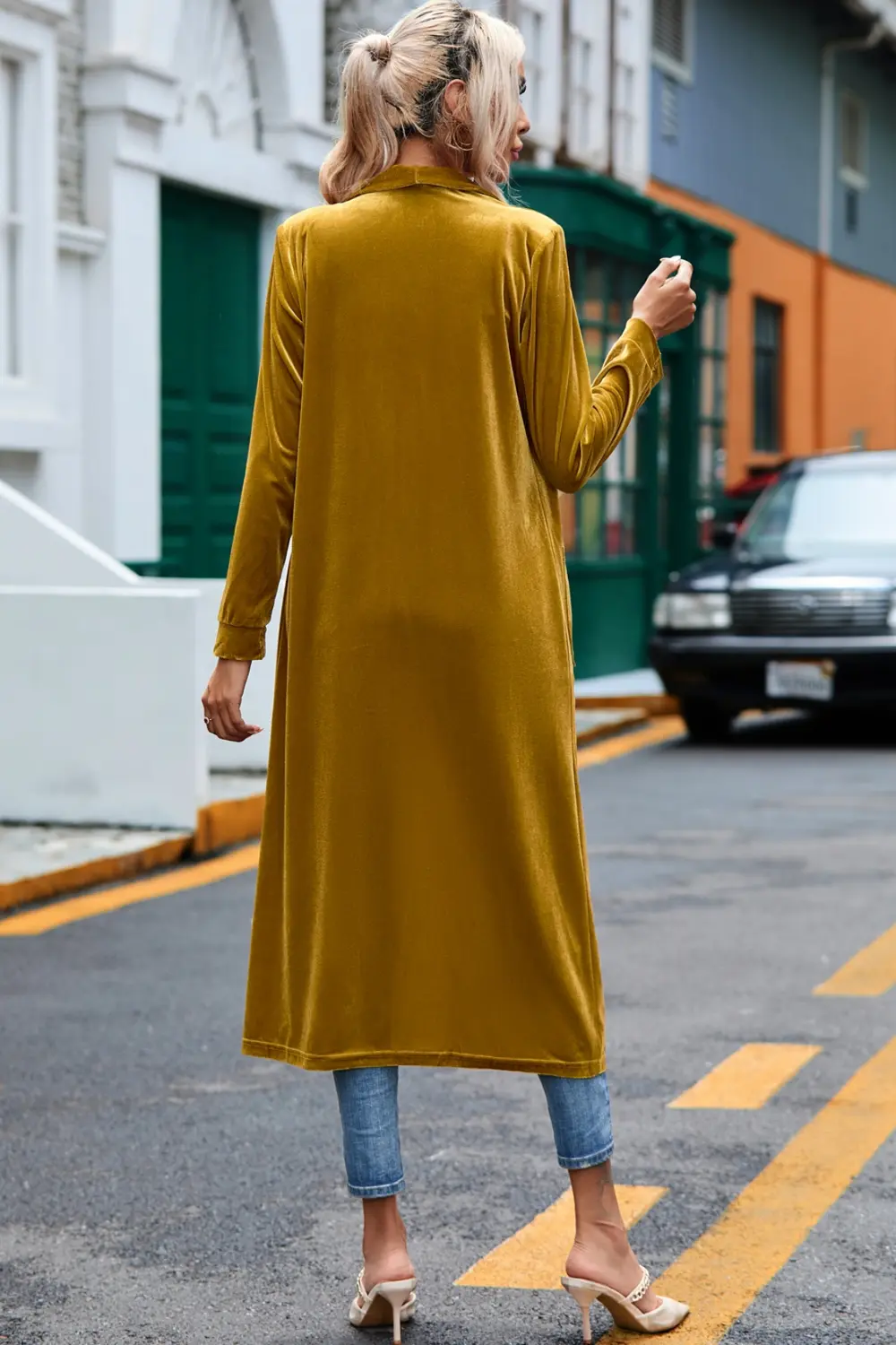 Velvet Open Front Long Cardigan with Pockets, image 5