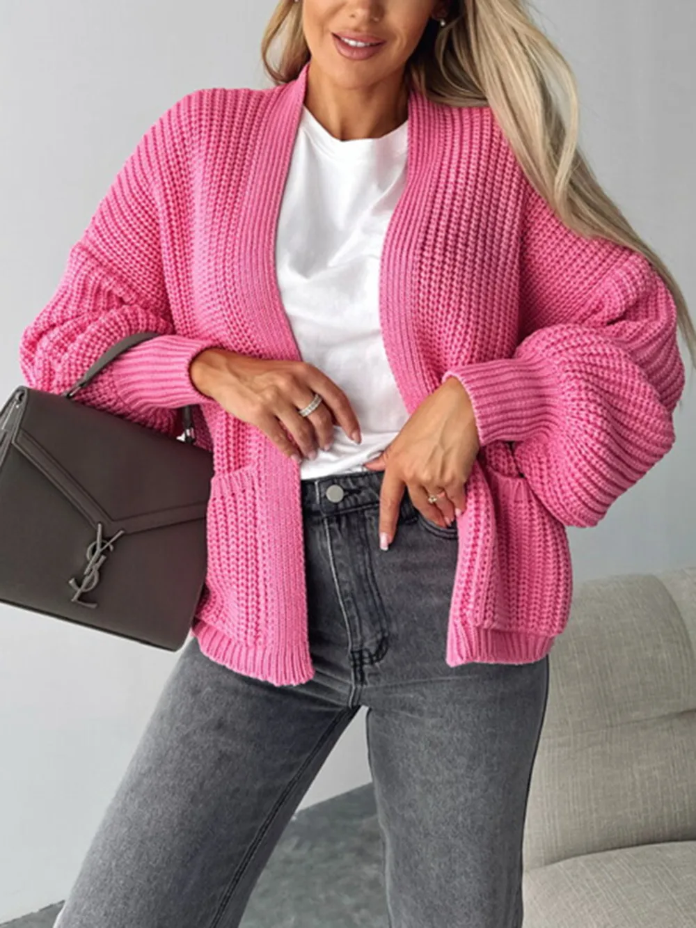 Open Front Dropped Shoulder Cardigan, image 6