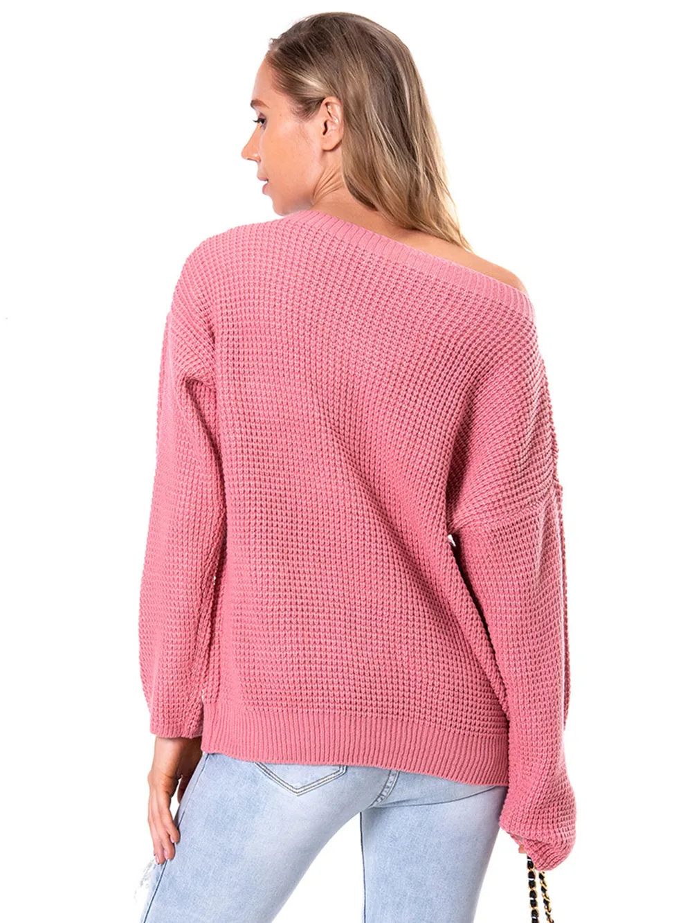 Boat Neck Drop Shoulder Long Sleeve Sweater, image 3