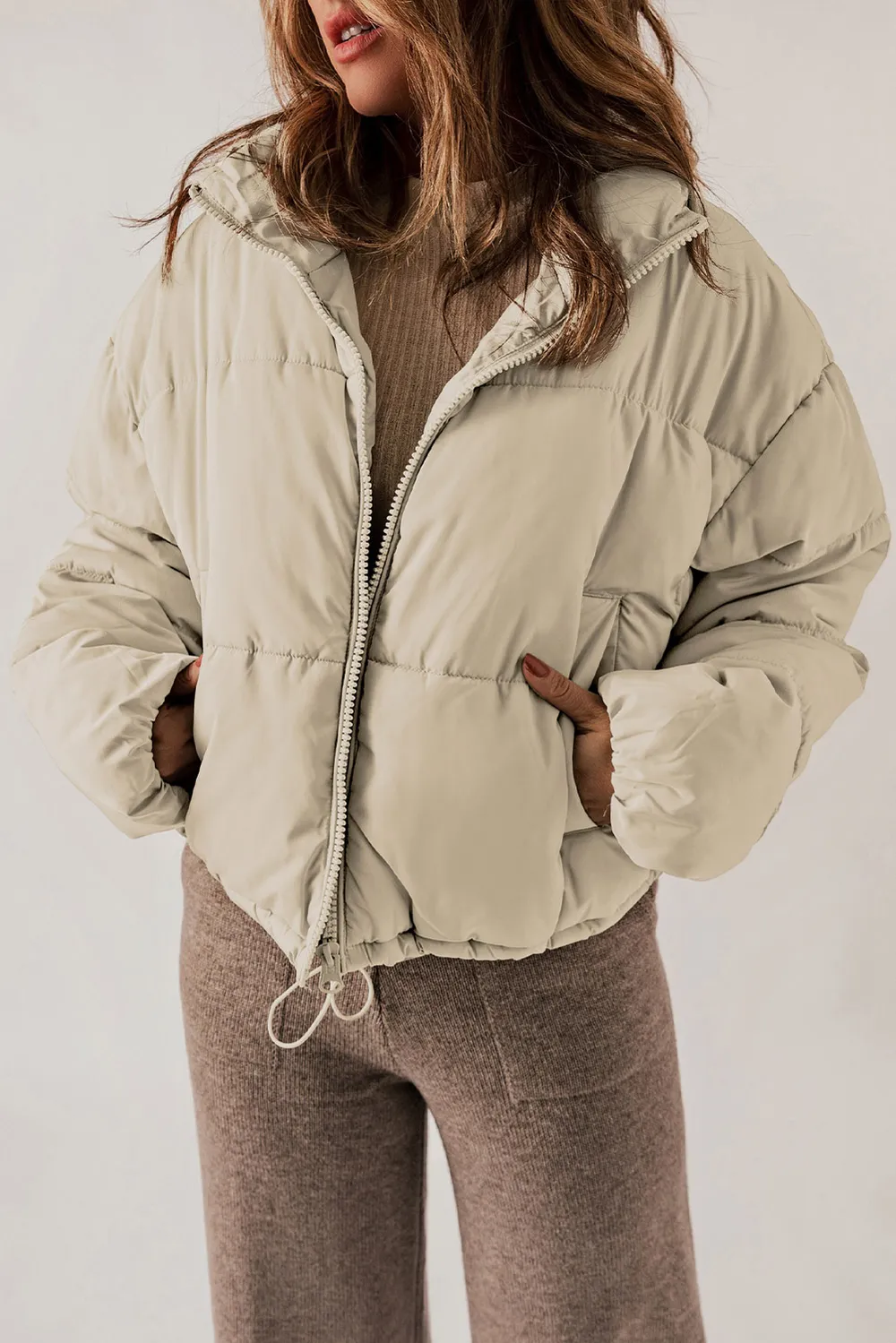 Zip Up Collared Neck Long Sleeve Winter Coat, image 5