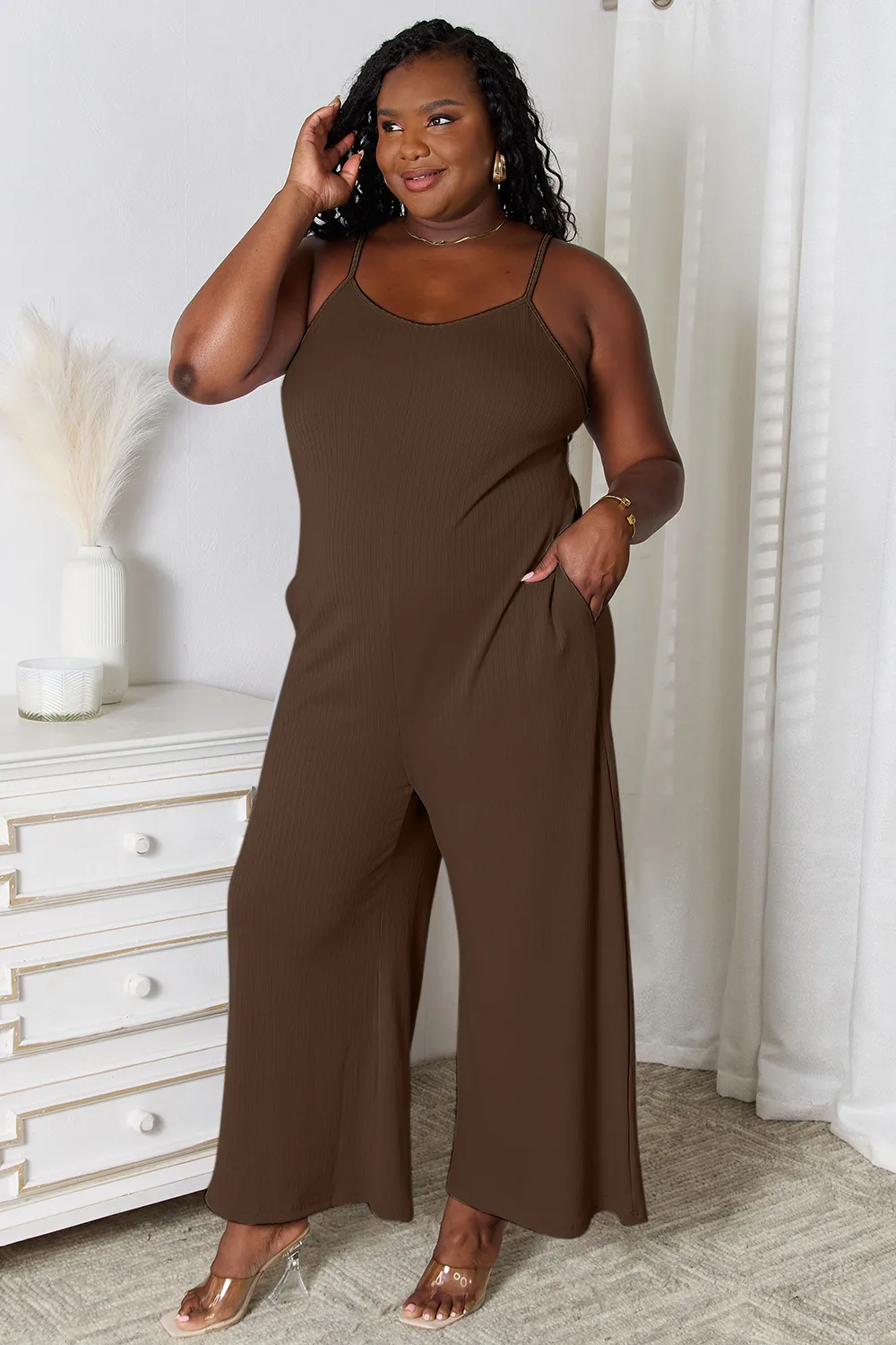 Full Size Spaghetti Strap V-Neck Jumpsuit, image 11