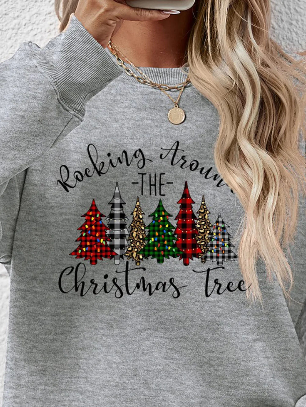 Christmas Tree Graphic Round Neck Sweatshirt, image 6