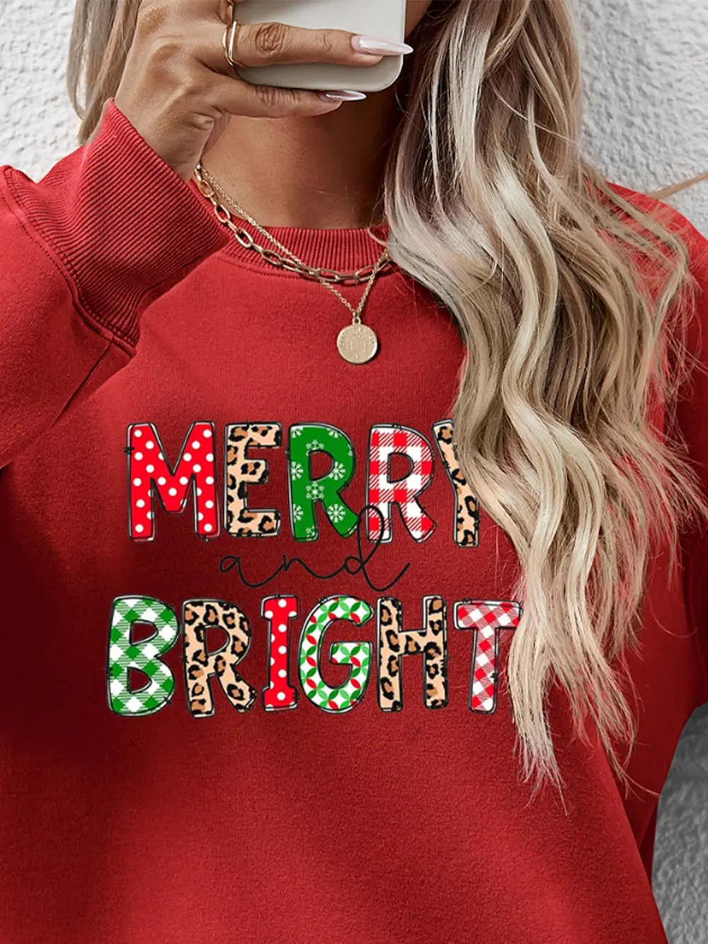 MERRY AND BRIGHT Round Neck Sweatshirt, image 4