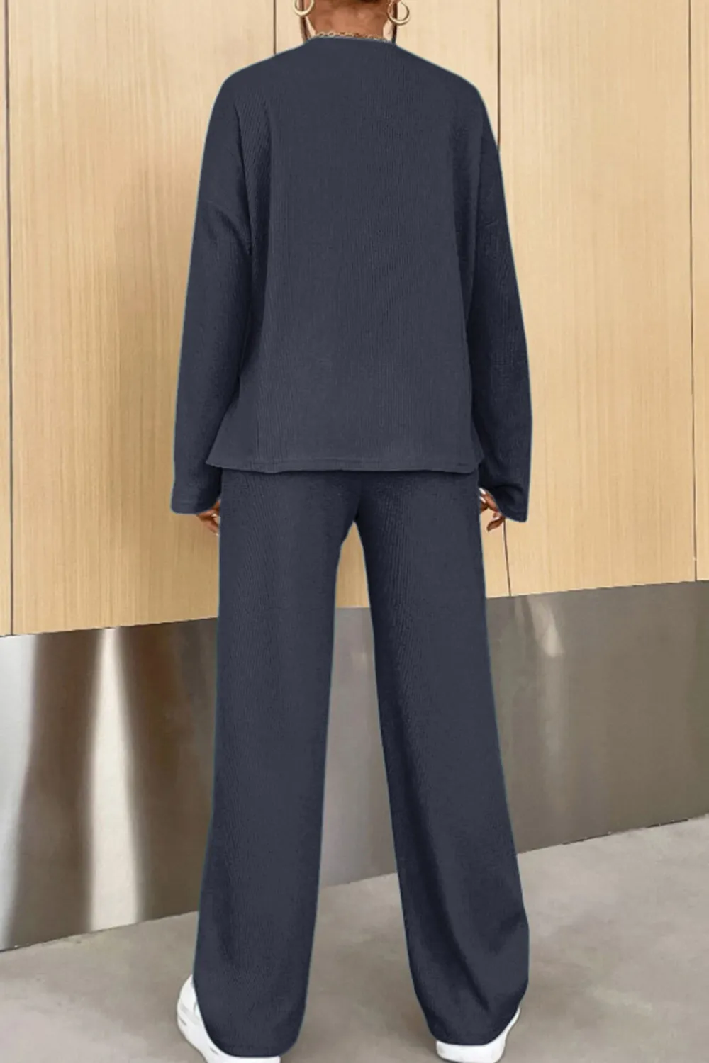 Ribbed Half Button Top and Pants Set, image 13