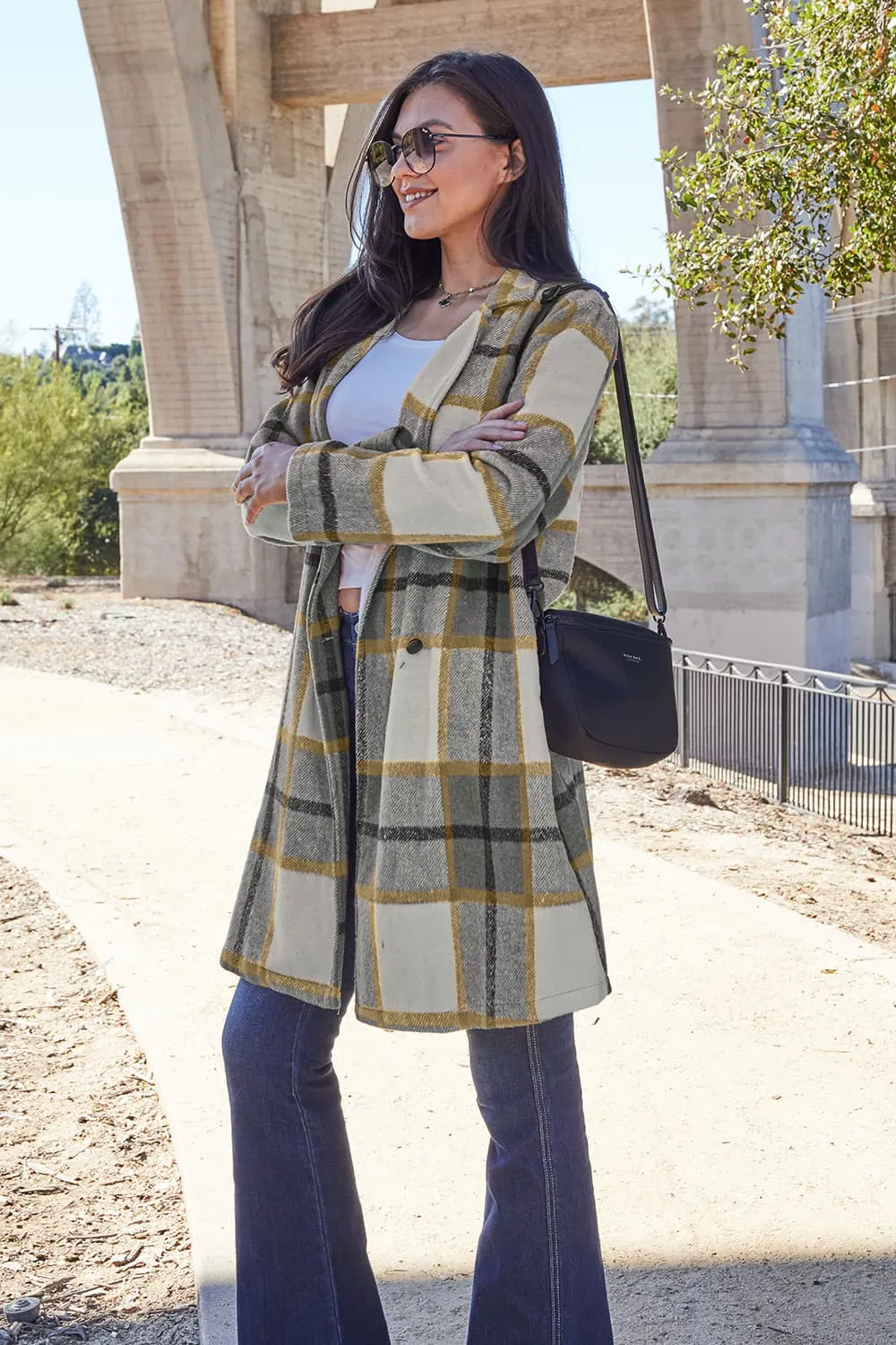 Full Size Plaid Button Up Lapel Collar Coat, image 14