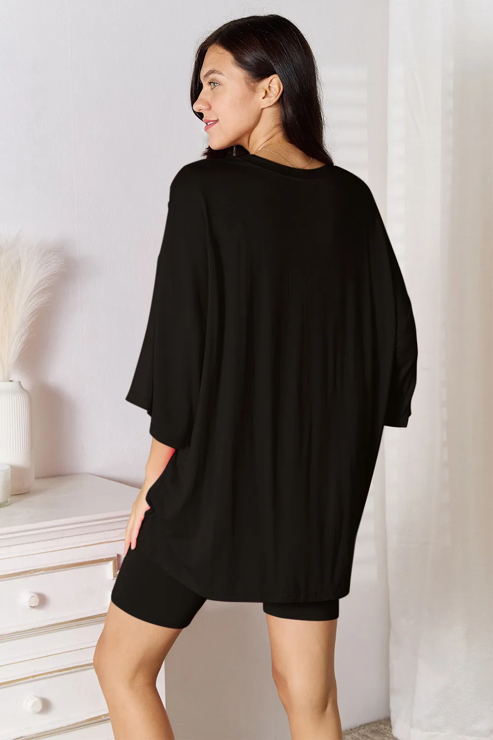 Full Size Soft Rayon Three-Quarter Sleeve Top and Shorts Set, image 5