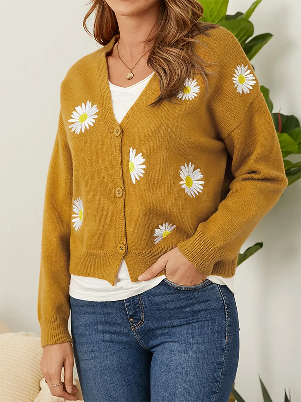 Flower Button Front Dropped Shoulder Cardigan, image 16