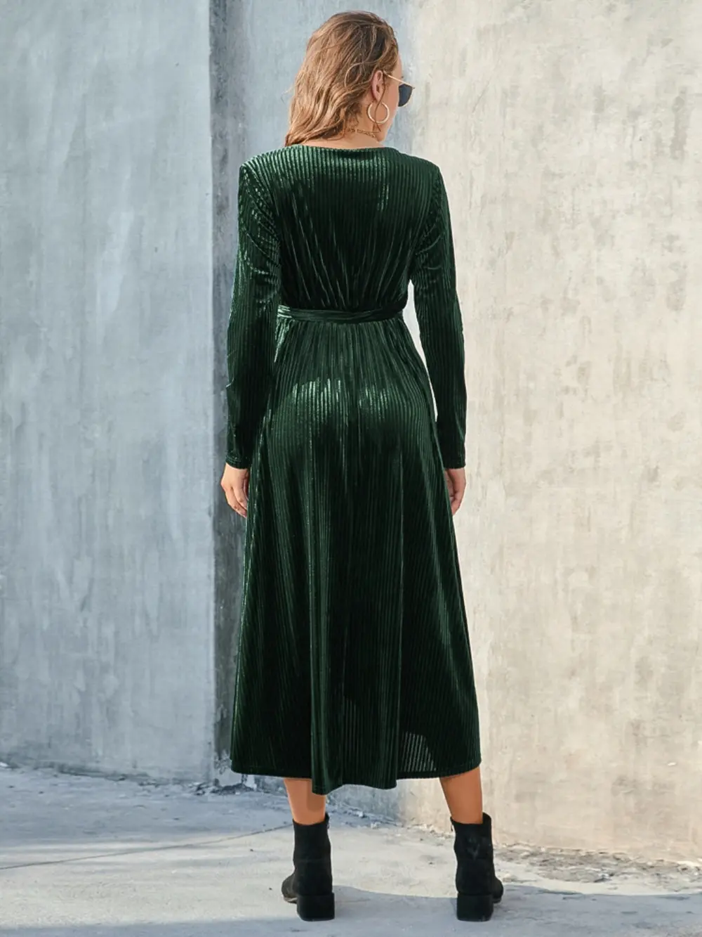 Tie Front Long Sleeve Slit Dress, image 3