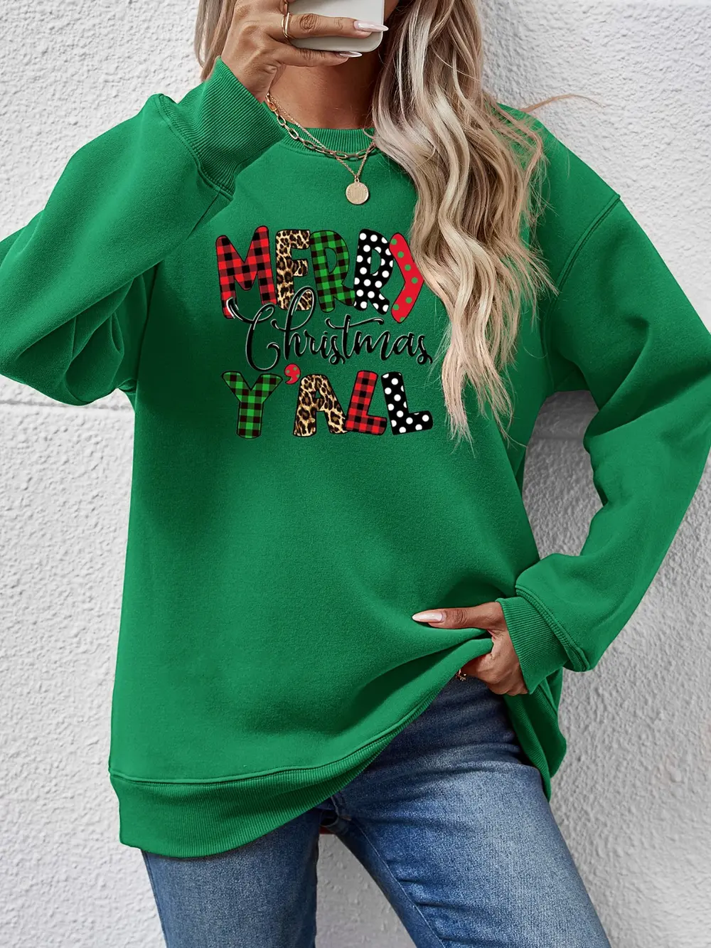 Letter Graphic Round Neck Long Sleeve Sweatshirt, image 22