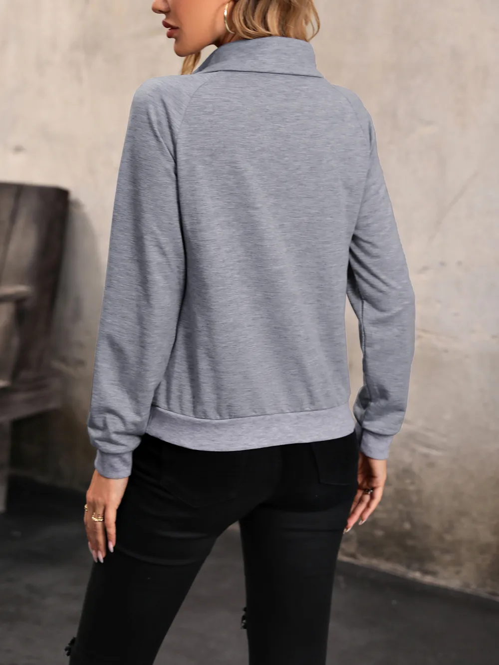 Mock Neck Raglan Sleeve Buttoned Sweatshirt, image 4