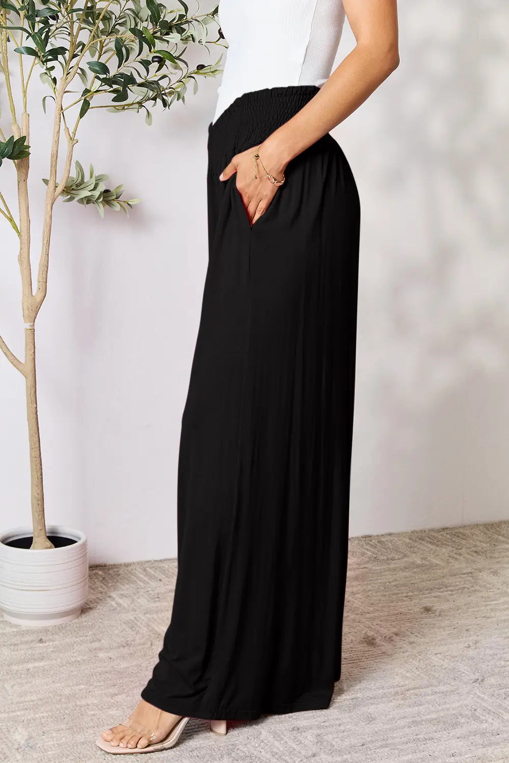 Full Size Smocked Wide Waistband Wide Leg Pants, image 11