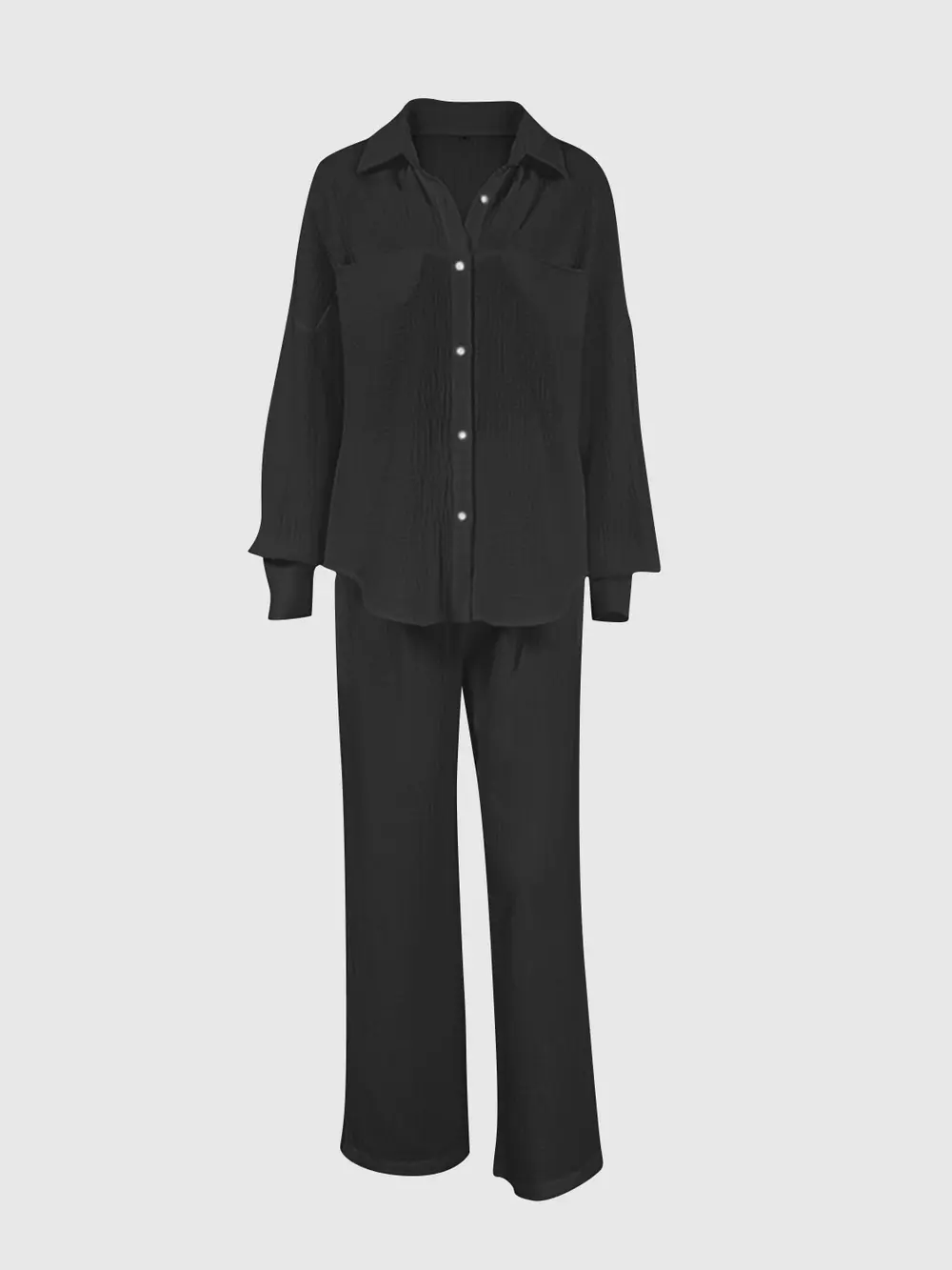 Texture Button Up Long Sleeve Shirt and Pants Set, image 10