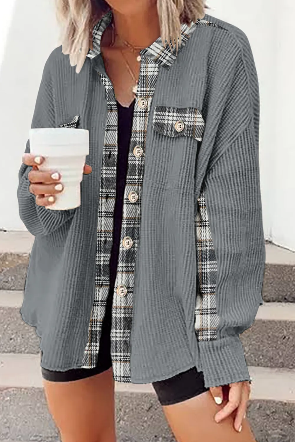 Plaid Button Down Collared Jacket, image 18