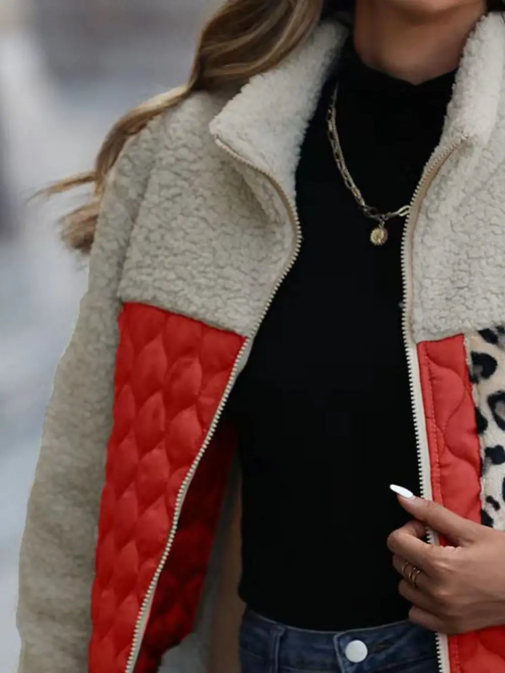 Leopard Color Block Zip-Up Jacket, image 19