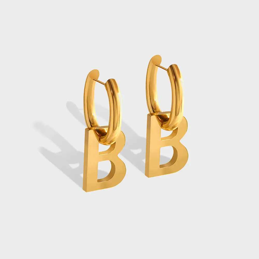 Letter B Titanium Steel Earrings, image 2