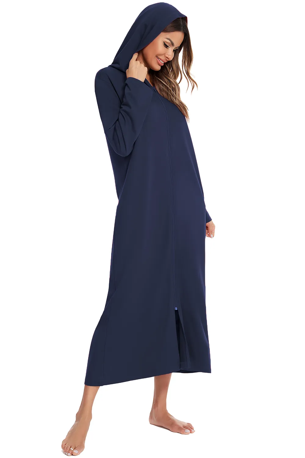 Zip Front Hooded Night Dress with Pockets, image 12