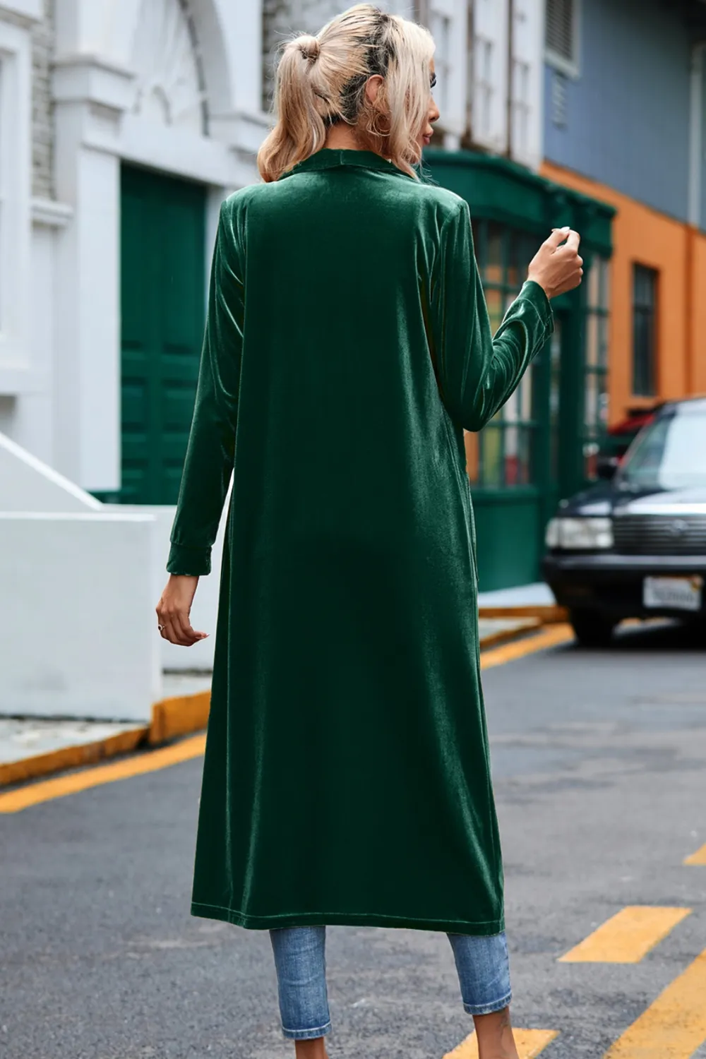 Velvet Open Front Long Cardigan with Pockets, image 6