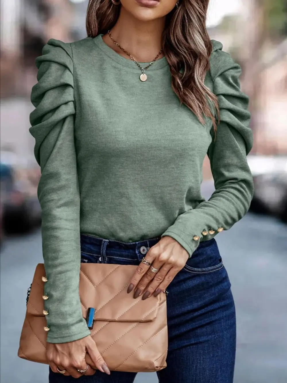 Round Neck Puff Sleeve Sleeve Blouse, image 5