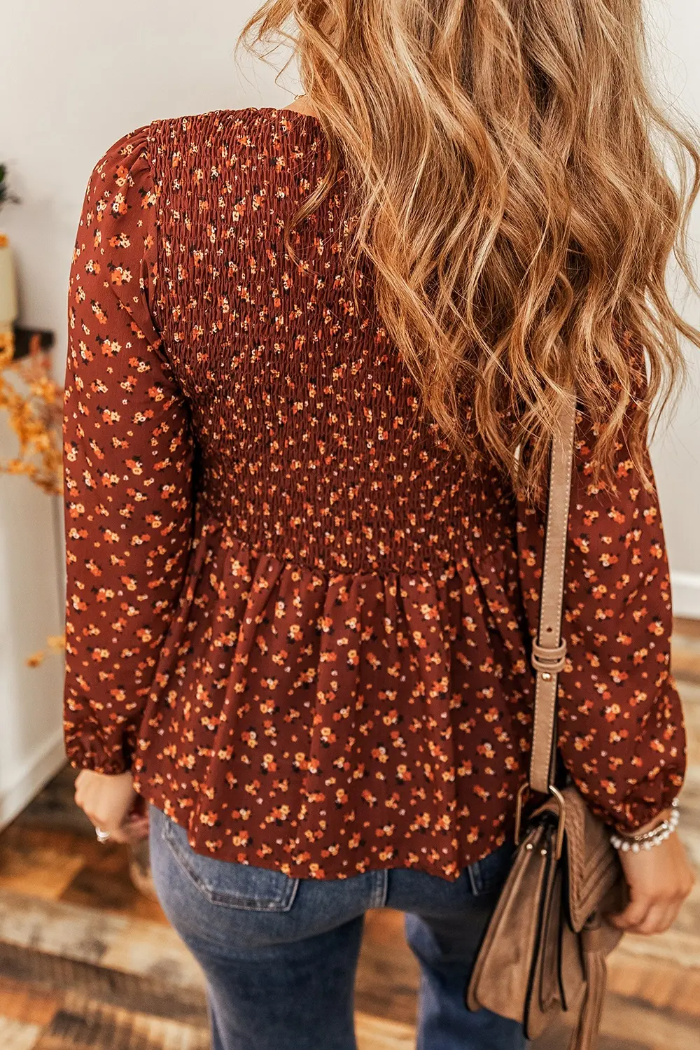 Floral Smocked Ruffle Hem Long Sleeve Blouse, image 2