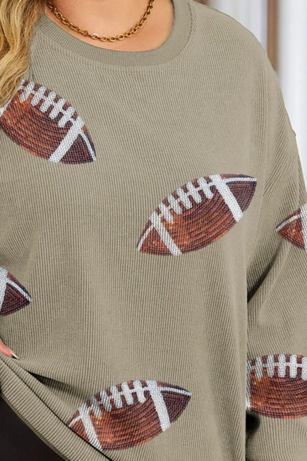 Plus Size Sequin Football Dropped Shoulder Sweatshirt, image 2