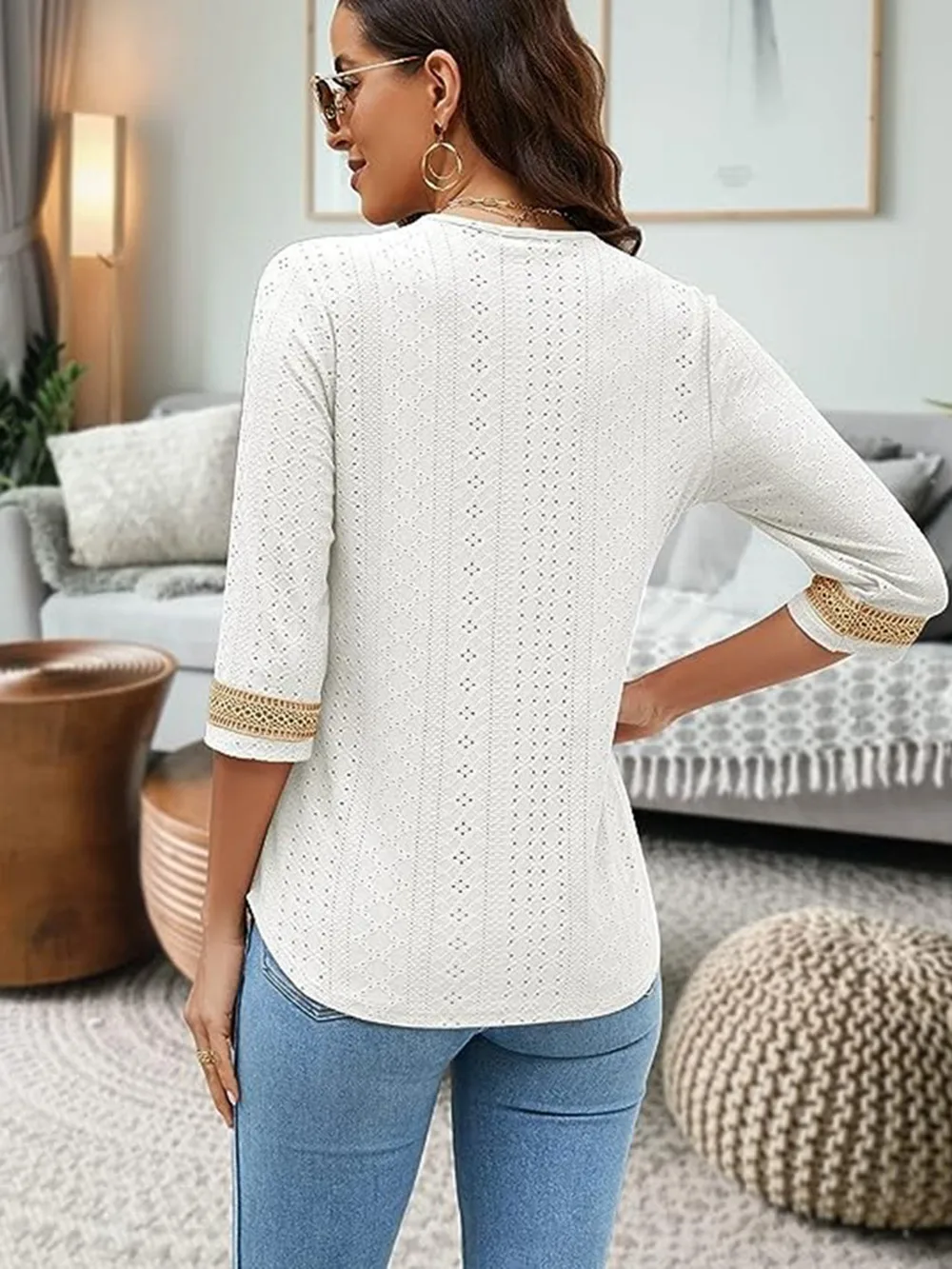V-Neck Eyelet Blouse, image 9
