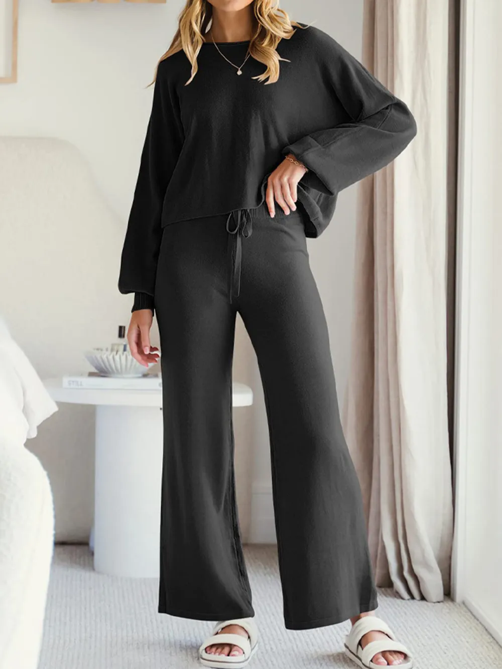 Long Sleeve Lounge Top and Drawstring Pants Set, image 6