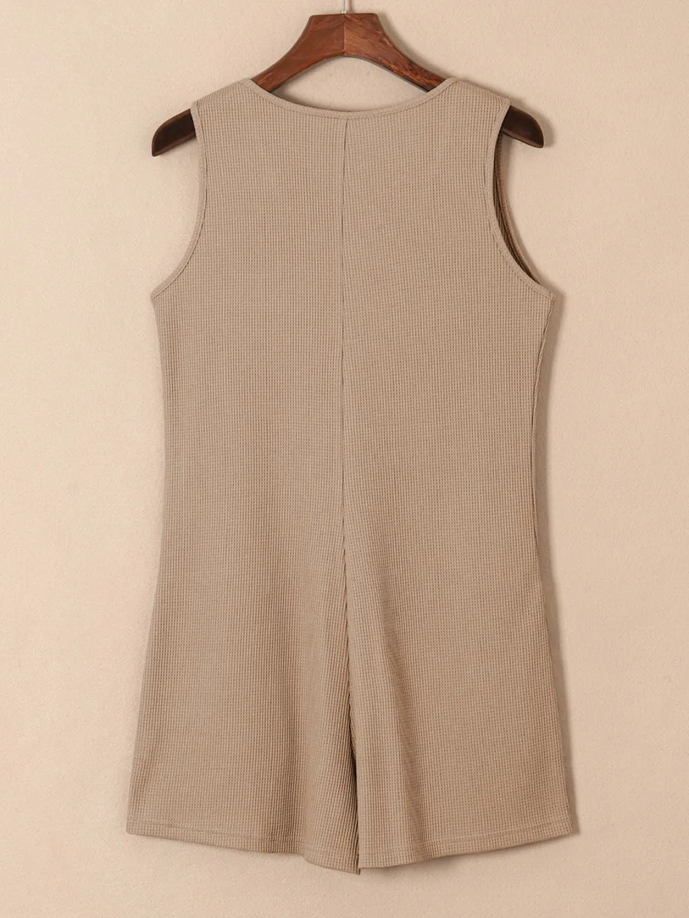 Waffle-Knit Half Button Sleeveless Romper with Pockets, image 8