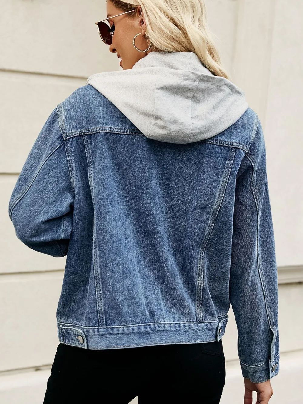 Drawstring Hooded Button Up Denim Jacket, image 3