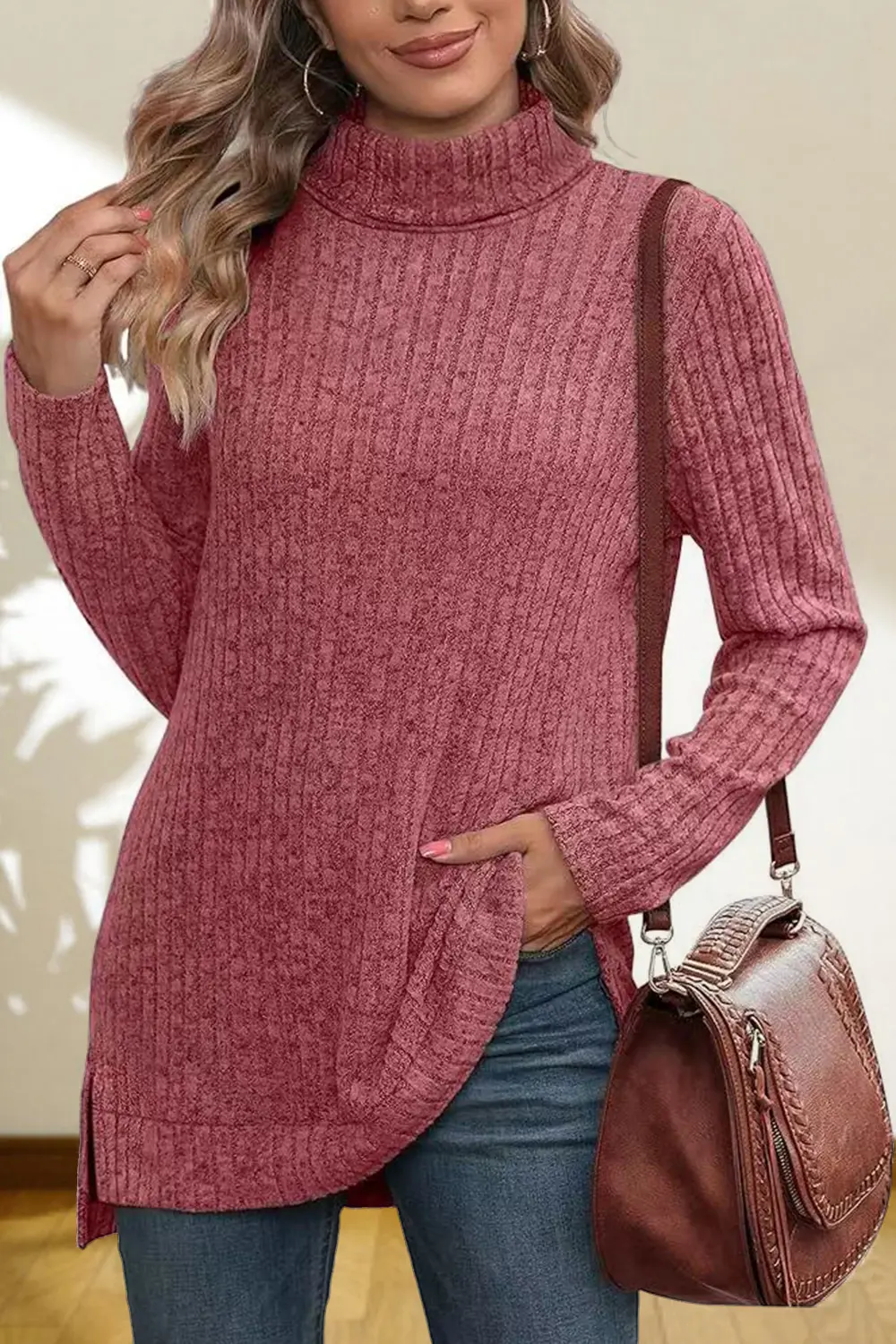 Turtleneck High Low Top, image 2