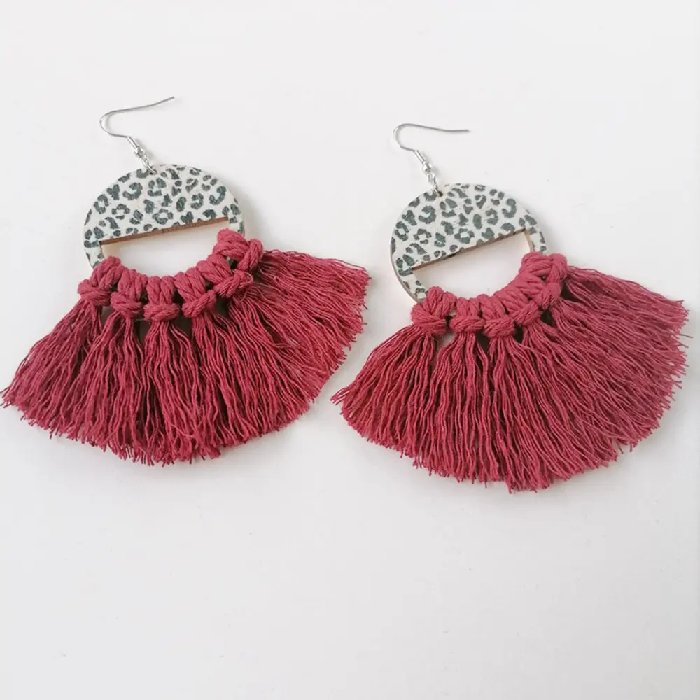Tassel Detail Leopard Drop Earrings, image 8