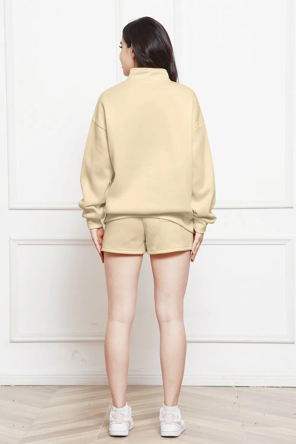 Half Zip Long Sleeve Sweatshirt and Drawstring Shorts Set, image 7
