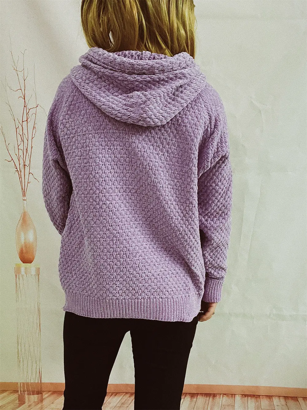 Drawstring Long Sleeve Hooded Sweater, image 11